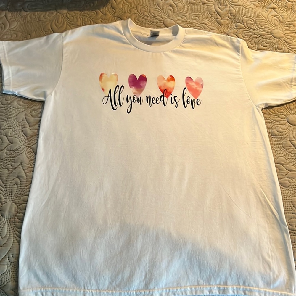 Gildan White Tee with Watercolor Heart Design